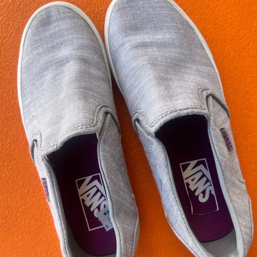 Vans Gray Natural Slip ons. Women's 7
